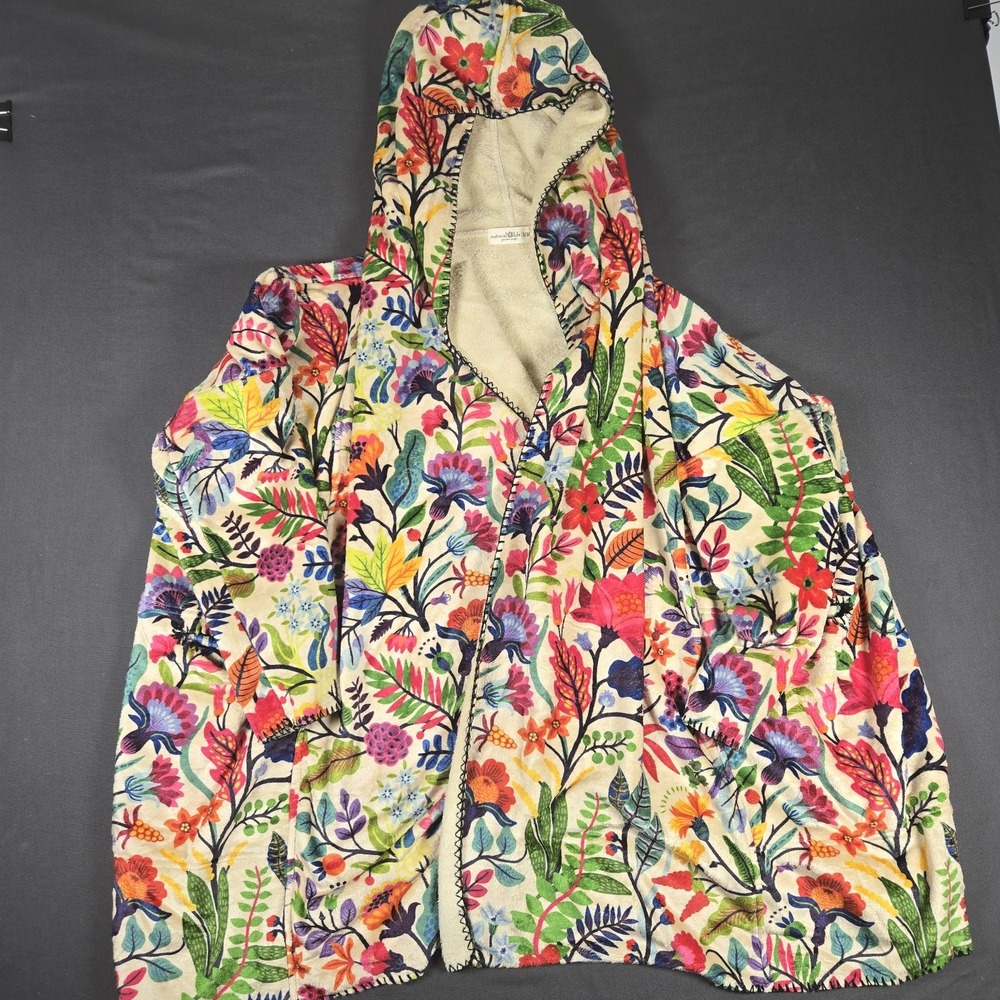 NATURAL LIFE Floral Hooded Open Front Sherpa Lined Fleece Cardigan Wrap S/M